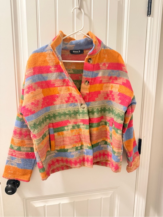 blue b Jackets & Blazers - Multicolor Patterned Women's Jacket size small